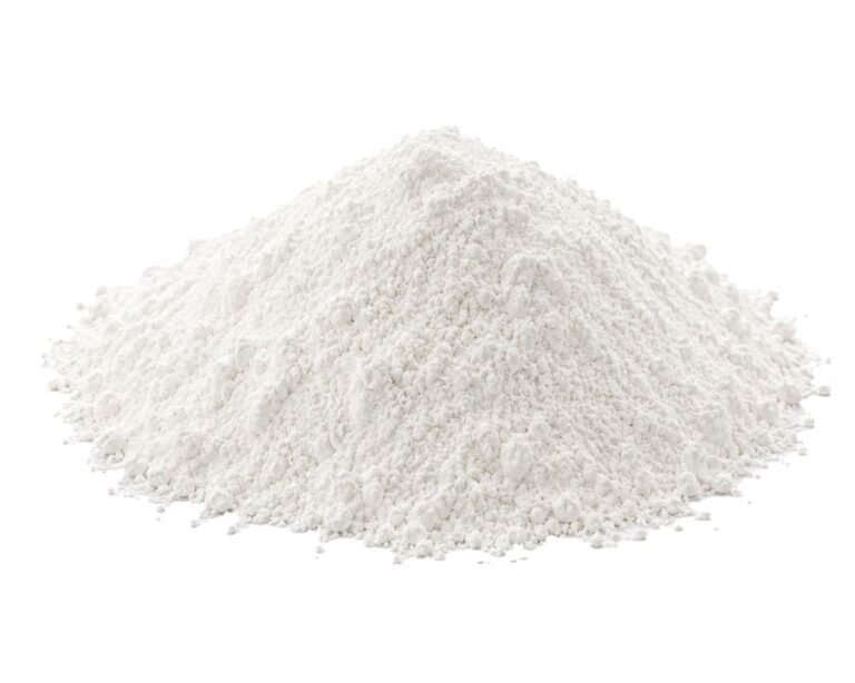 Cassava tapioca flour on white background