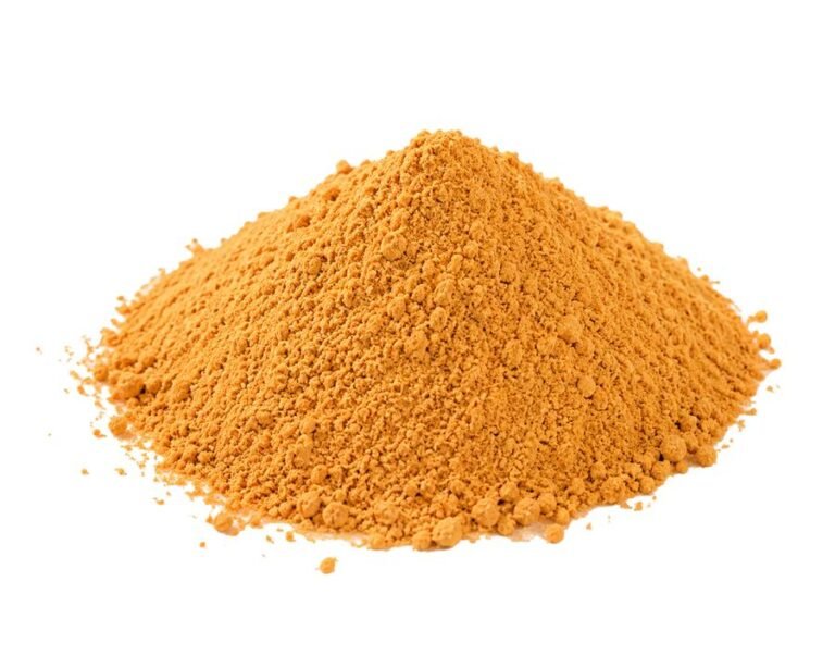 Orange-fleshed sweet potato flour on white background