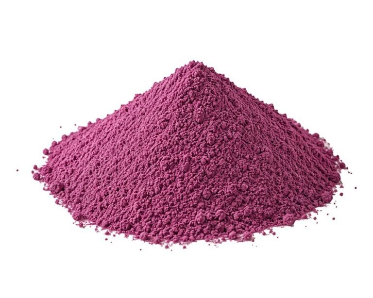 Purple sweet potato flour on white background