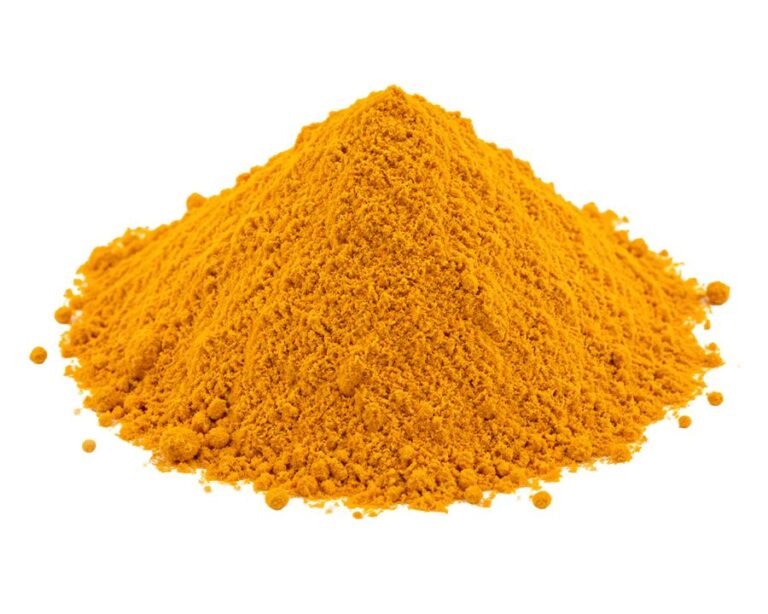 Turmeric flour on white background