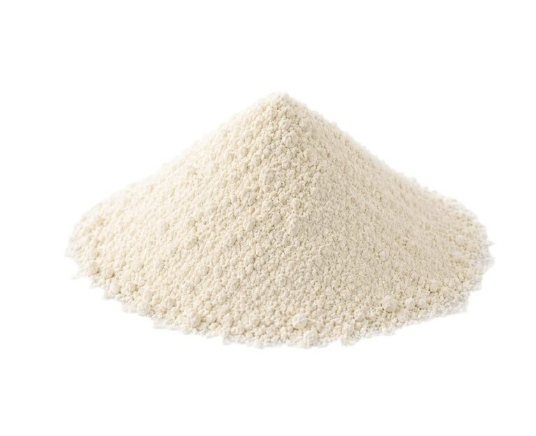 White-fleshed sweet potato flour on white background